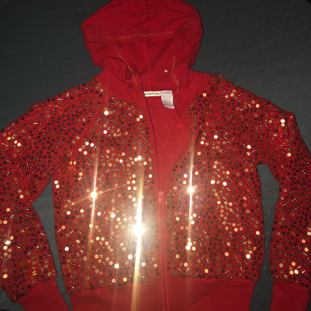 Red Zip Up with Gold Sequins